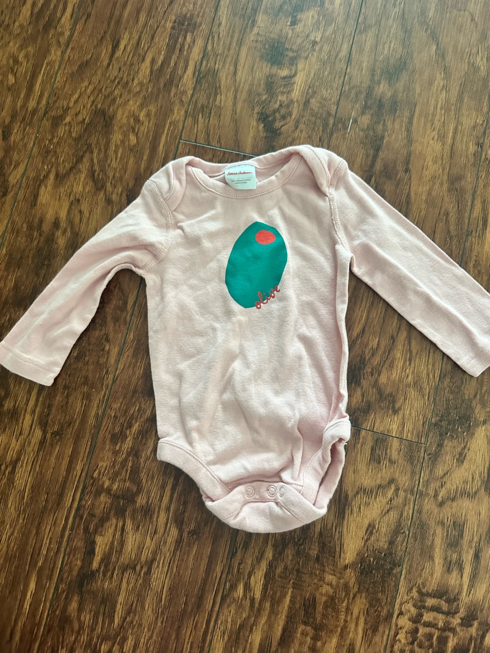 Hanna Andersson Pink Long-Sleeve Baby Bodysuit with Olive Graphic
